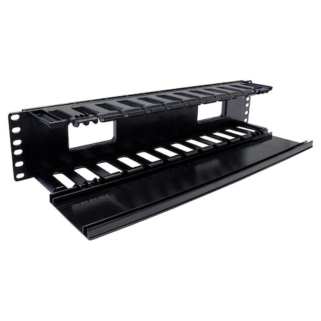 Quest Mfg Horizontal Large Finger Duct With Hinged Cover, 70-90 Cables, 2U, 19", Black HF19-02-70H